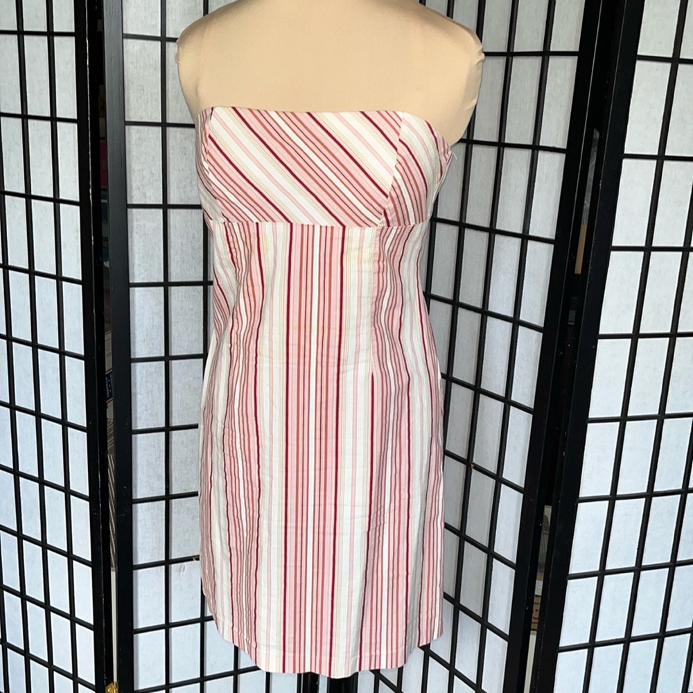 Charlotte Russe Pink, White, Dark Red Striped Strapless Dress M